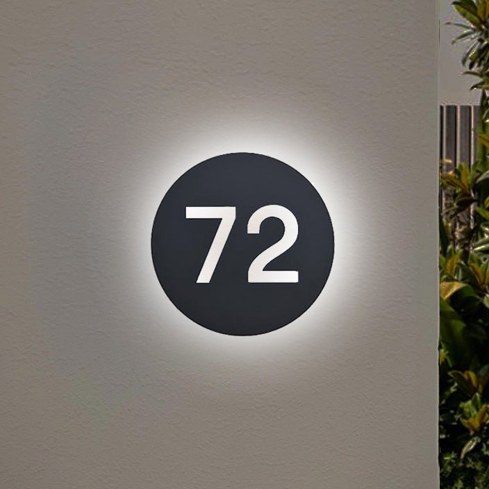 שלט מואר לכניסה לבית פרטי בעיצוב אישי - דגם מספר עגול - ShapeMixer